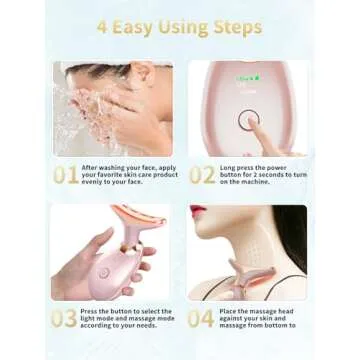 Facial Beauty Device, Multifunctional Facial Skin Care Tools with Vibration, Red and Blue LED Light, 7 Color Led Face and Neck Beauty Device for Home Use, Improve Skin(Glossy Pink)