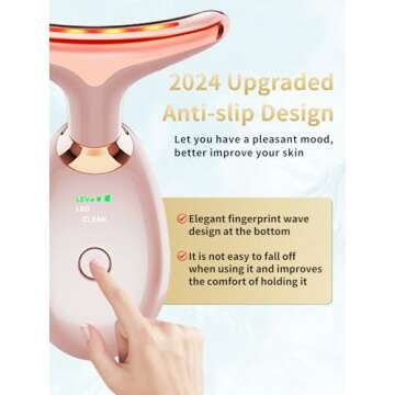 Facial Beauty Device, Multifunctional Facial Skin Care Tools with Vibration, Red and Blue LED Light, 7 Color Led Face and Neck Beauty Device for Home Use, Improve Skin(Glossy Pink)