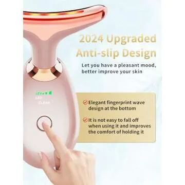 Facial Beauty Device, Multifunctional Facial Skin Care Tools with Vibration, Red and Blue LED Light, 7 Color Led Face and Neck Beauty Device for Home Use, Improve Skin(Glossy Pink)