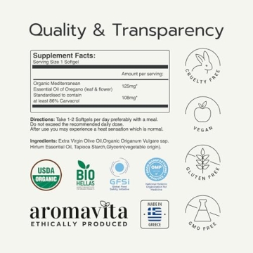 Premium AROMAVITA Organic Oregano Oil Capsules for Health