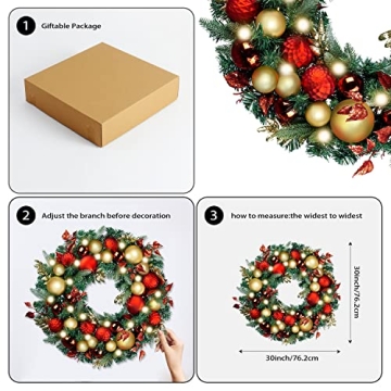 Luxury Christmas Wreath with 50 LED Lights for Door