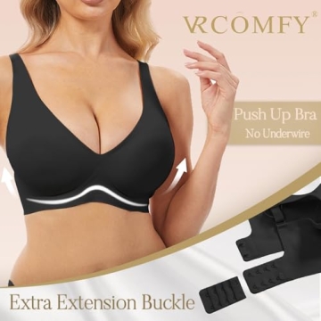 Jelly Wireless Bra for Women Deep V Push Up Seamless T-Shirt Bras Comfortable Plunge No Underwire Br...