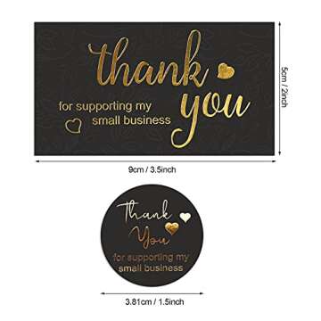 620PCS Thank You Card Set, 120PCS Gold Foil Thank You for Supporting My Business Cards 500PCS 1.5”...