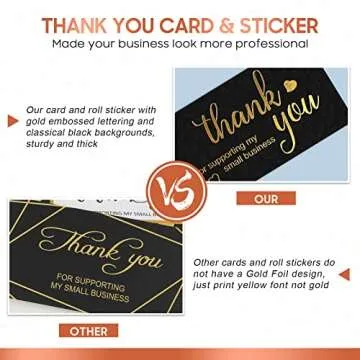 620PCS Thank You Card Set, 120PCS Gold Foil Thank You for Supporting My Business Cards 500PCS 1.5” Black Thank You Stickers Label Roll for Business Online Retail Store Package Inserts