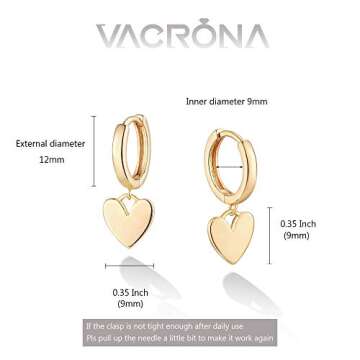 VACRONA Gold Heart Hoop Earrings Huggie Earrings for Women 14k Gold Plated Small Hoops Earrings