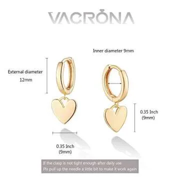 VACRONA Gold Heart Hoop Earrings Huggie Earrings for Women 14k Gold Plated Small Hoops Earrings