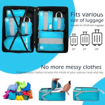 Dec-Mec 4/6 Set Compression Packing Cubes with Tag Holders for Travel, Expandable Packing Organizers, Carry On Luggage Suitcase Organizer Bags as Travel Accessories (6set,Blue)