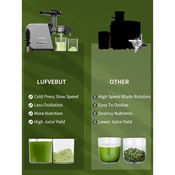 Masticating Slow Juicers for Leafy Greens Tomato Celery Carrot Wheatgrass, Cold Press Slow Juicer Ma...