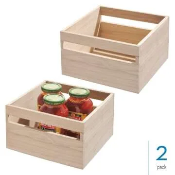 iDesign Paulownia Wood Pantry Storage Bin with Handles - Set of 2 - Natural
