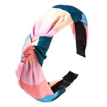 MHDGG Headband for Women,1Pcs Rainbow Knotted Striped Wide Bow Headbands Bandana Headband Hair Hoops Accessories Hair Hoops with Bow Cross Head Band Wrap,Pink