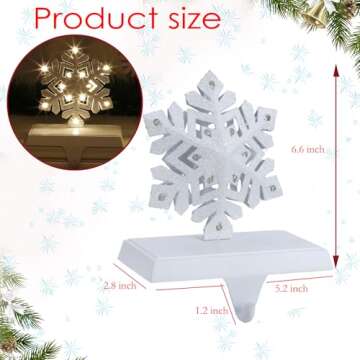 2 pcs Lighted Snowflake Christmas Stocking Holders for Mantel - LED Snowflake Stocking Holder Set - ...