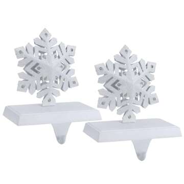 2 pcs Lighted Snowflake Christmas Stocking Holders for Mantel - LED Snowflake Stocking Holder Set - Christmas Stocking Hangers for Mantel - Metal Fireplace Hooks for Christmas Decorations