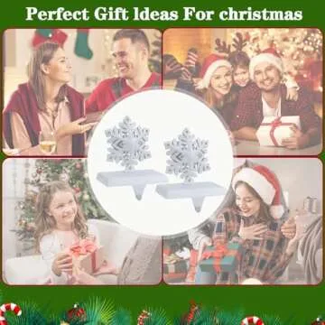 2 pcs Lighted Snowflake Christmas Stocking Holders for Mantel - LED Snowflake Stocking Holder Set - Christmas Stocking Hangers for Mantel - Metal Fireplace Hooks for Christmas Decorations
