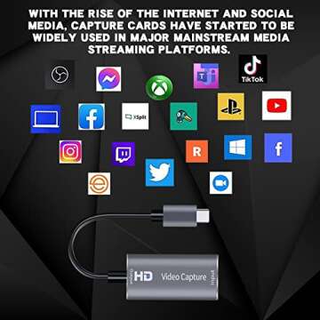 4K HDMI Capture Card, Cam Link Video Capture Card HDMI to 1080P Type-C for Windows Mac OS System for Streaming Gaming Meeting with USB C Adapter to Adjust PS3 4, Switch, Xbox