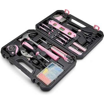Amazon Basics 142-Piece Tool Kit in Pink - Organized and Ready