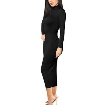 GOBLES Women's Sexy Long Sleeve Casual Bodycon Midi Elegant Cocktail Party Dress Black