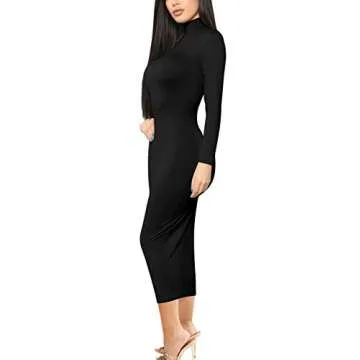 GOBLES Women's Sexy Long Sleeve Casual Bodycon Midi Elegant Cocktail Party Dress Black