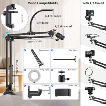 All-in-One Overhead Phone Stand & Dimmable Ring Light for Videos, Photography