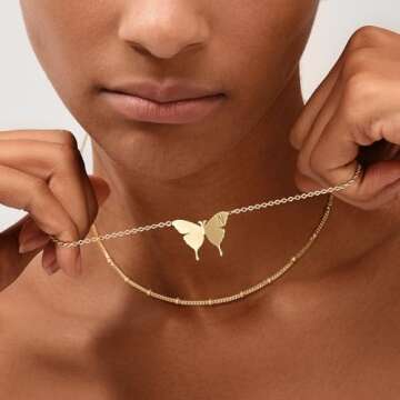 MEVECCO Gold Dainty Initial Necklace - Personalized 18K Butterfly Pendant