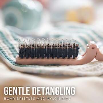 Uffy Travel Hair Brush, Mini Folding Hairbrush Comb with Boar Bristles for Women, Men, and Children, Small Compact Pocket Size for Wet and Dry Hair, Curly and Detangle, Ideal for Purse - Ballet Pink