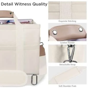 JIECH Canvas Tote Bag with Multi Pockets Crossbody Tote Bag for Women Shoulder Handbag Everything Tote Bag with Compartments