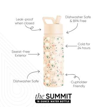 Simple Modern Kids Water Bottle with Straw Lid | Insulated Stainless Steel Reusable Tumbler for Toddlers, School | Summit Collection | 18oz, Chloe Floral