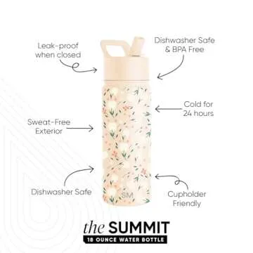 Simple Modern Kids Water Bottle with Straw Lid | Insulated Stainless Steel Reusable Tumbler for Toddlers, School | Summit Collection | 18oz, Chloe Floral