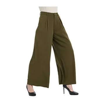 Tronjori Women's High Waist Vintage Wide Leg Palazzo Pants - Olive