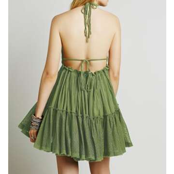 R.Vivimos Women's Halter Dress Deep V Neck Mini Dress