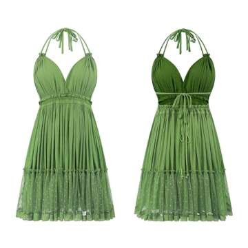 R.Vivimos Women's Halter Dress Deep V Neck Mini Dress