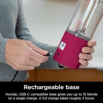 Ninja Blast 16 oz. Personal Portable Blender with Leak Proof Lid and Easy Sip Spout, Perfect for Smoothies, Cordless, USB-C Rechargeable, Dishwasher Safe Parts (Renewed) (Cranberry Red)