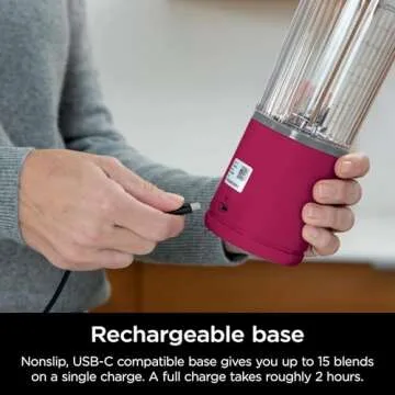 Ninja Blast 16 oz. Personal Portable Blender with Leak Proof Lid and Easy Sip Spout, Perfect for Smoothies, Cordless, USB-C Rechargeable, Dishwasher Safe Parts (Renewed) (Cranberry Red)