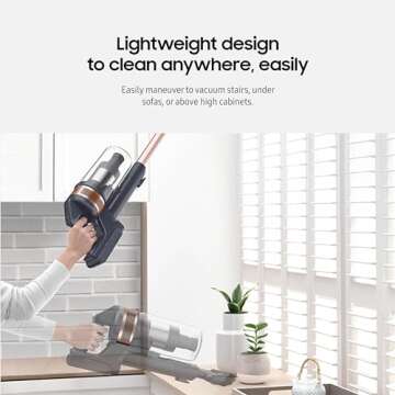 SAMSUNG Jet 60 Pet Cordless Stick Vacuum Cleaner w/ Removable Battery, Advanced Floor Cleaning, Jet Fit Brush to Clean Hardwood, Carpet and Tile, Lightweight Design, VS15A6032R7, Rose Gold