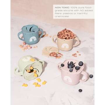 Hippypotamus Snack Cups for Toddlers - Spill Proof - 100% Food-Grade Silicone Snack Containers for B...