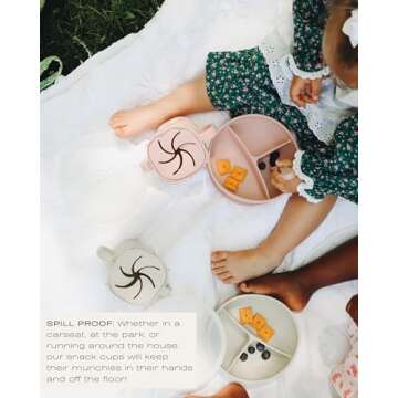 Hippypotamus Snack Cups for Toddlers - Spill Proof - 100% Food-Grade Silicone Snack Containers for Baby - Set of 2 (Blush/Nude)