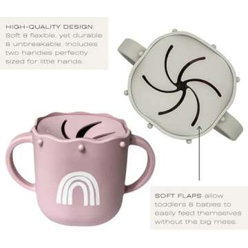 Hippypotamus Snack Cups for Toddlers - Spill Proof - 100% Food-Grade Silicone Snack Containers for Baby - Set of 2 (Blush/Nude)