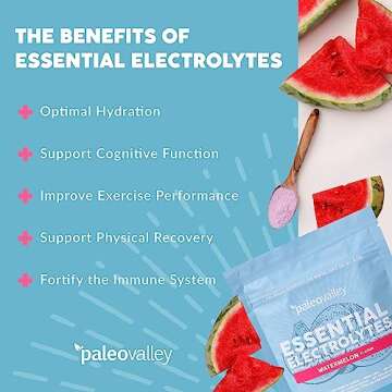 Paleovalley Essential Electrolytes Powder - Full Spectrum Watermelon Electrolyte Powder for Hydration, Energy and Muscle Recovery - No Sugar Added - 28 Servings