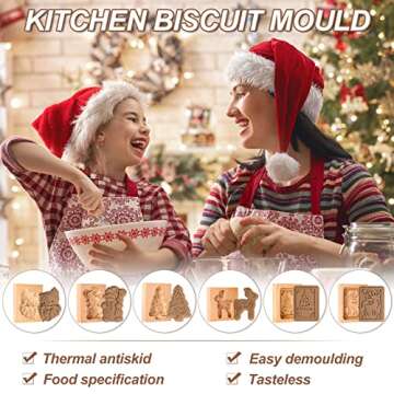 eBoot 6 Pcs Wooden Cookie Molds Biscuit Carved Wooden Mould DIY Cookie Stamps Cookie Cutter Embossing Mold Funny 3D Press Cookie Mold for Valentine's Baking Tool, 6 Styles (Santa Claus)