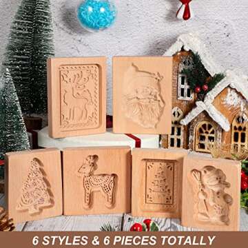 eBoot 6 Pcs Wooden Cookie Molds Biscuit Carved Wooden Mould DIY Cookie Stamps Cookie Cutter Embossing Mold Funny 3D Press Cookie Mold for Valentine's Baking Tool, 6 Styles (Santa Claus)