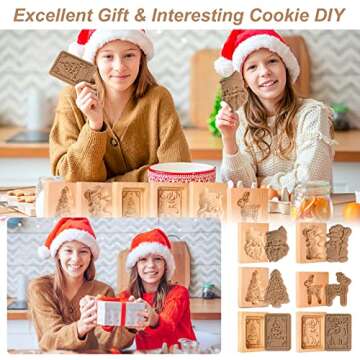 eBoot 6 Pcs Wooden Cookie Molds Biscuit Carved Wooden Mould DIY Cookie Stamps Cookie Cutter Embossing Mold Funny 3D Press Cookie Mold for Valentine's Baking Tool, 6 Styles (Santa Claus)