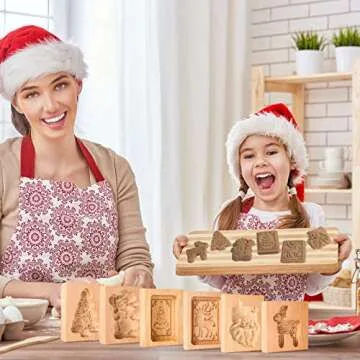 eBoot 6 Pcs Wooden Cookie Molds Biscuit Carved Wooden Mould DIY Cookie Stamps Cookie Cutter Embossing Mold Funny 3D Press Cookie Mold for Valentine's Baking Tool, 6 Styles (Santa Claus)