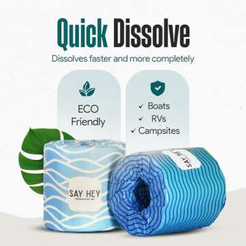Say Hey Bamboo Toilet Paper | For Boats & RVs - Eco-Friendly & Biodegradable | Holding Tank Safe, Septic Safe, Rapid Dissolve | Pack of 12 | 2-PLY | Plastic- Free Packaging | Individually Wrapped