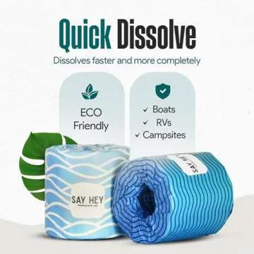 Say Hey Bamboo Toilet Paper | For Boats & RVs - Eco-Friendly & Biodegradable | Holding Tank Safe, Septic Safe, Rapid Dissolve | Pack of 12 | 2-PLY | Plastic- Free Packaging | Individually Wrapped