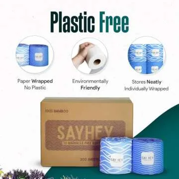 Say Hey Bamboo Toilet Paper | For Boats & RVs - Eco-Friendly & Biodegradable | Holding Tank Safe, Septic Safe, Rapid Dissolve | Pack of 12 | 2-PLY | Plastic- Free Packaging | Individually Wrapped