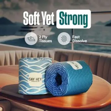 Say Hey Bamboo Toilet Paper | For Boats & RVs - Eco-Friendly & Biodegradable | Holding Tank Safe, Septic Safe, Rapid Dissolve | Pack of 12 | 2-PLY | Plastic- Free Packaging | Individually Wrapped