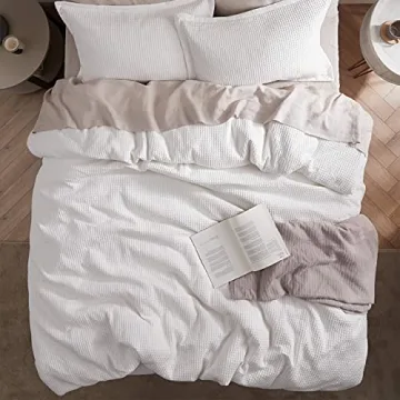 Bedsure Cotton Duvet Cover King - 100% Cotton Waffle Weave Coconut White Duvet Cover King Size, Soft and Breathable Duvet Cover Set for Gifts (King, 104"x90")