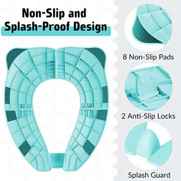 Maliton Travel Potty Seat for Toddler & Kid, Portable Potty Seat with Storage Bag, Foldable Potty Seat for Toddler Travel, Non-Slip Potty Training Toilet Seat Cover wth Splash Guard (Aqua Green)