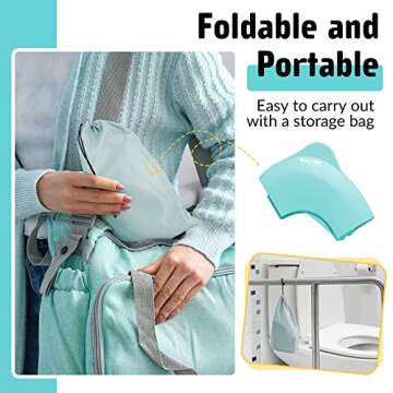 Maliton Travel Potty Seat for Toddler & Kid, Portable Potty Seat with Storage Bag, Foldable Potty Seat for Toddler Travel, Non-Slip Potty Training Toilet Seat Cover wth Splash Guard (Aqua Green)