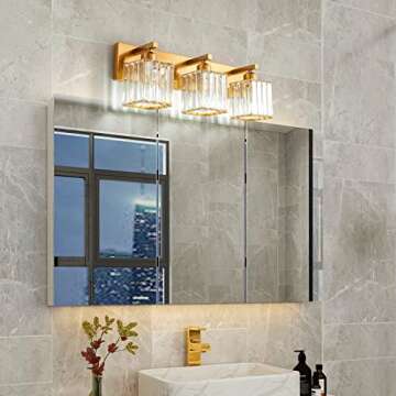 ZHLWIN Modern Gold Crystal Bathroom Vanity Light 3-Lights Modern Bathroom Wall Light Gold Bathroom V...