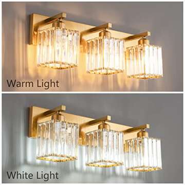 ZHLWIN Modern Gold Crystal Bathroom Vanity Light 3-Lights Modern Bathroom Wall Light Gold Bathroom Vanity Light Fixtures 002 Gold 3-Light